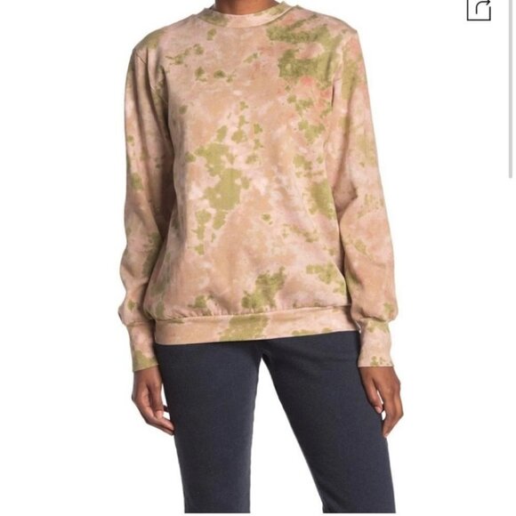 AFRM Munroe Printed Crew Neck Sweatshirt In Blush Olive Tie Dye - Picture 1 of 1
